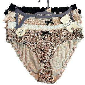 Wild Indigo Woman’s 5-Pack Ruffle Bikini Panties  - Black, Cream, Brown Small